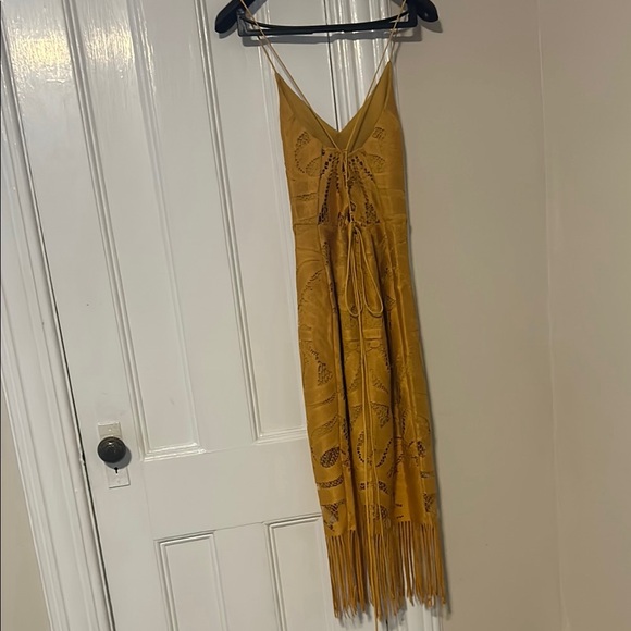 Yellow Midi Dress with Fringe Detailing - Picture 2 of 3